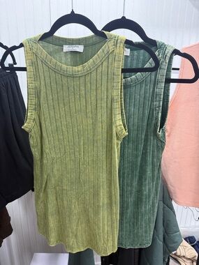 Zenana Outfitters Ribbed Tank Top - Light Olive & Forest Green **2 tanks**
